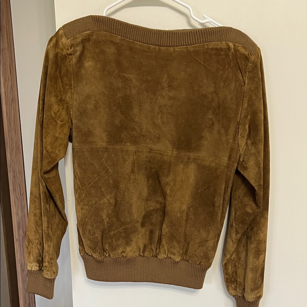 Adam Douglass Vintage Genuine Leather Suede sweatshirt pullover jacket Small